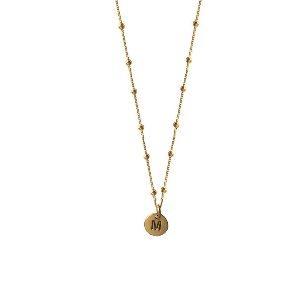 Initial medal necklace Ball shaped initial necklace Medal necklace Initial disk